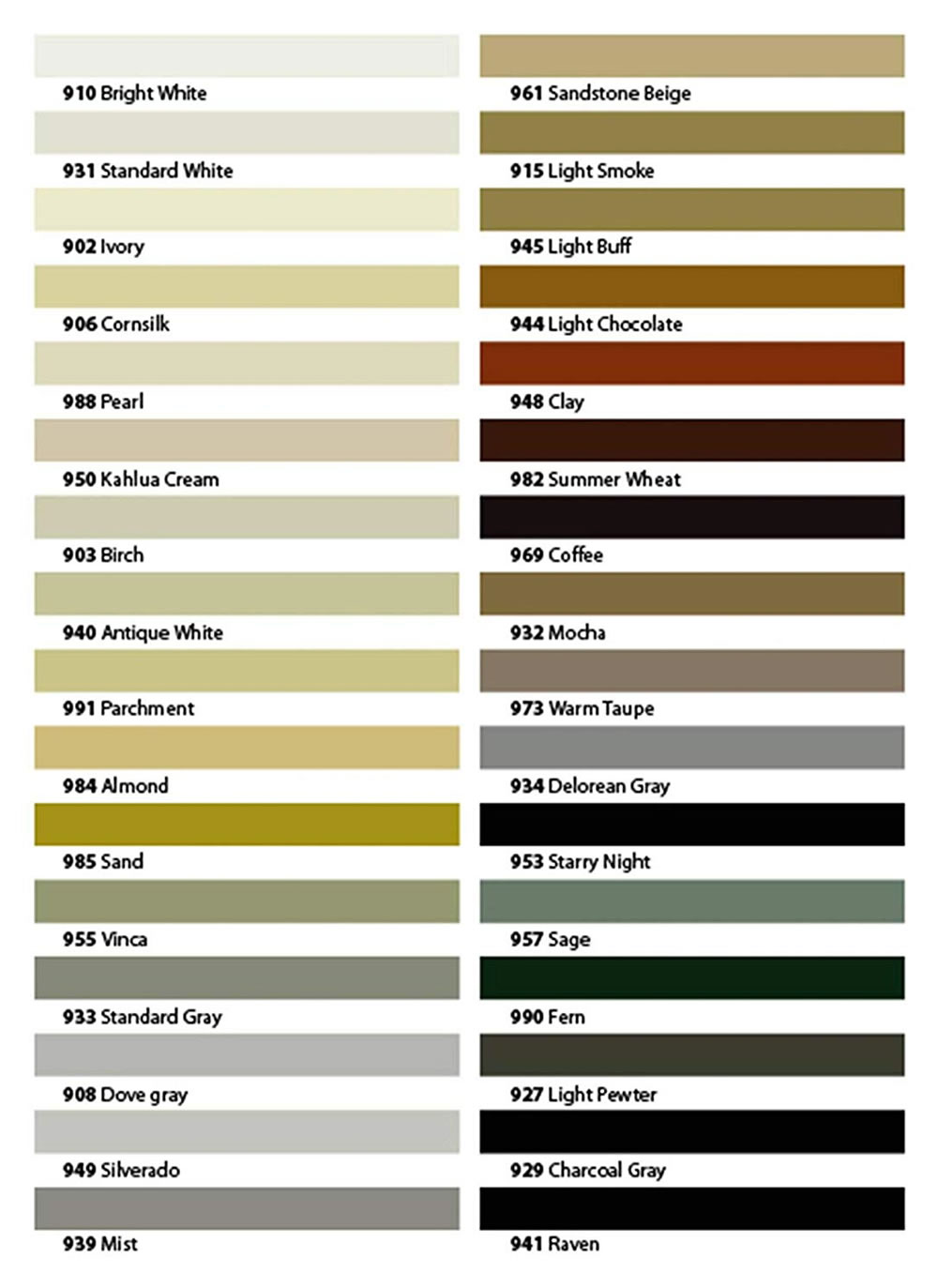 Grout Colour Chart