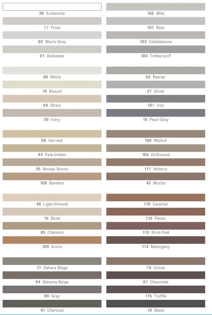 Grout Color Matching Chart