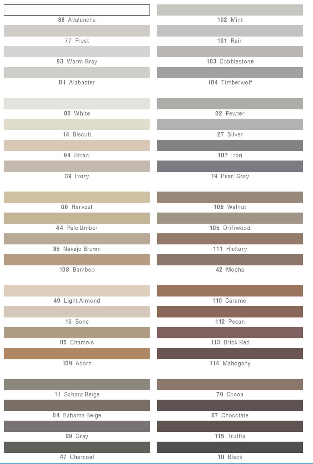 Grout Color Chart